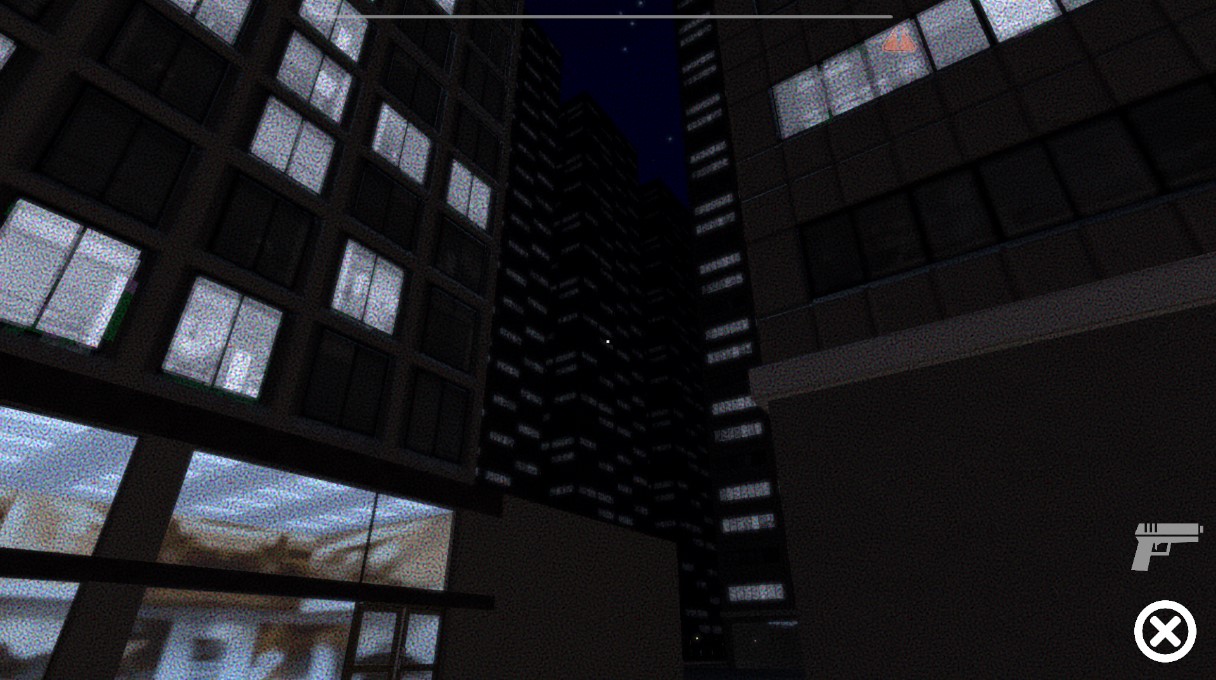 Looking up at dark skyscrapers against a midnight blue sky